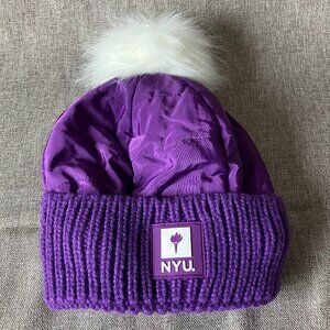 NYU Violets Pom Beanie Hat Fleece Lined, One Size